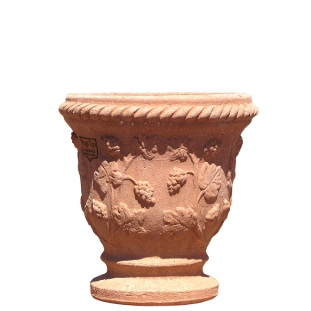 Petit pot en terre cuite décoré de grappes de raisin et de vignes – charme méditerranéen pour intérieur et extérieur